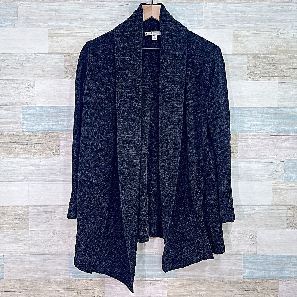 Seven7 Stretchy Soft Plush Fleece Shawl Collar Cardigan Black Womens Small